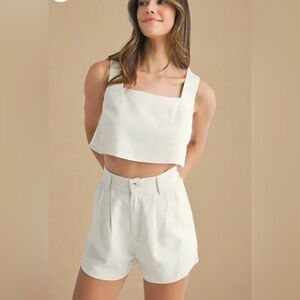 Oatmeal Crop Top & Pleated Shorts Set